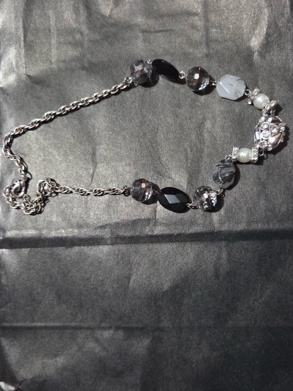 Silver-Tone Black Bead Statement Necklace